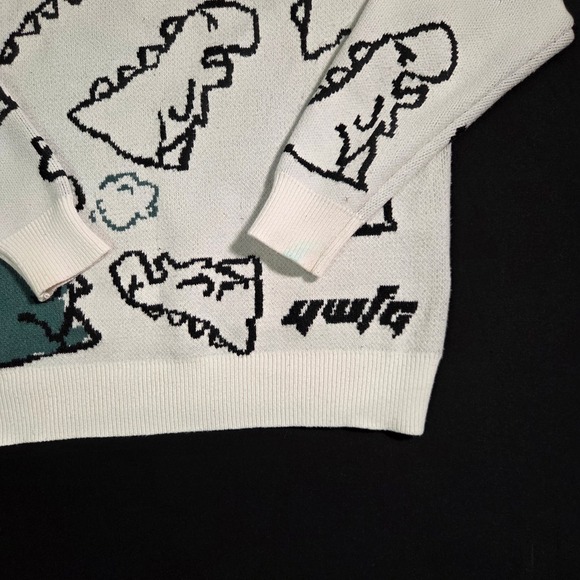 YWFG White Dinosaur Graphic Knit Sweater Women's Size L - Picture 4 of 8